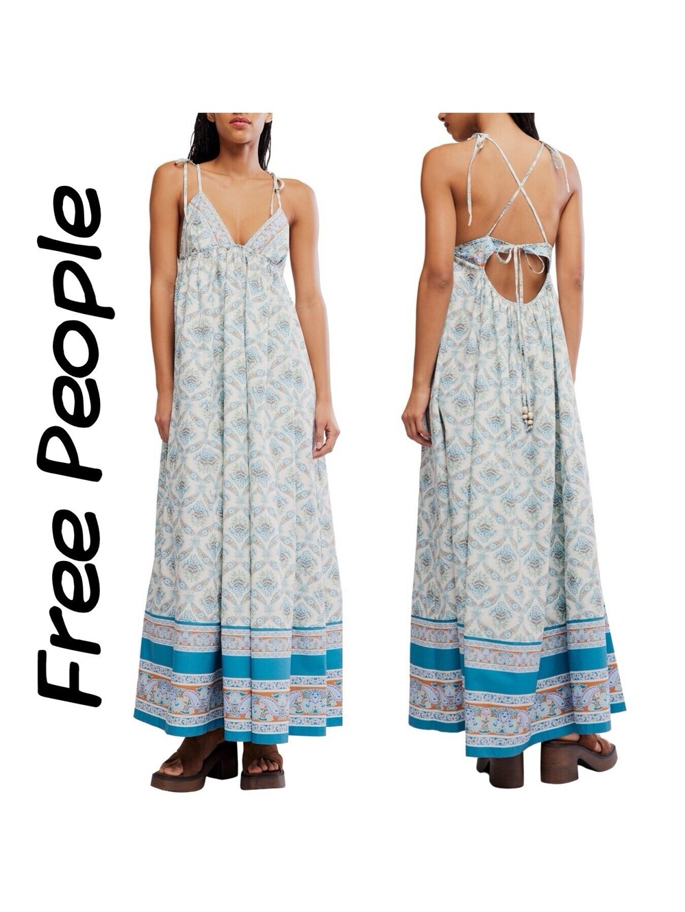 Free People FP Beach 100% Cotton Sorrento Midi Dress Open Back LRG (final price)